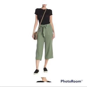 Susina Women'S Green High Rise Self Tie Raw Hem Wide Leg Trousers Size XS